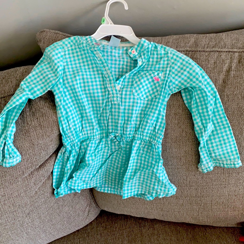 Girls Teal plaid drop waist top 3t